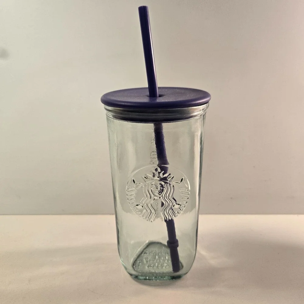 Starbucks 2025 Recycled Triangle Glass Purple Lid 16oz Cold Cup Tumbler